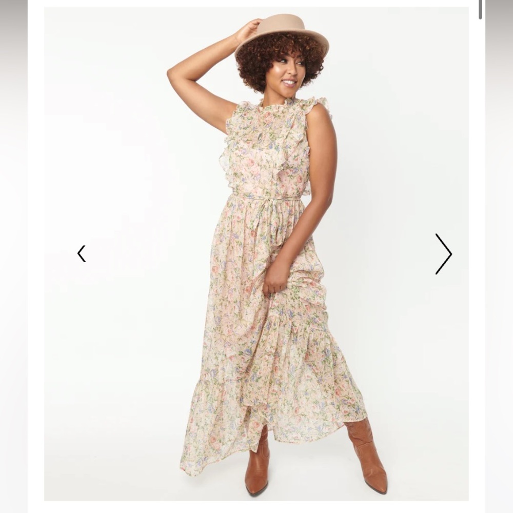 Unique Vintage NWT Pink & Pastel‎ Floral Beauty Queen Maxi Dress